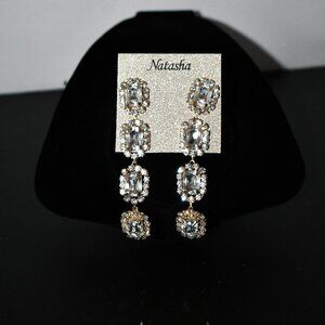 Natasha Dangling Crystal & Gold Earrings NWT